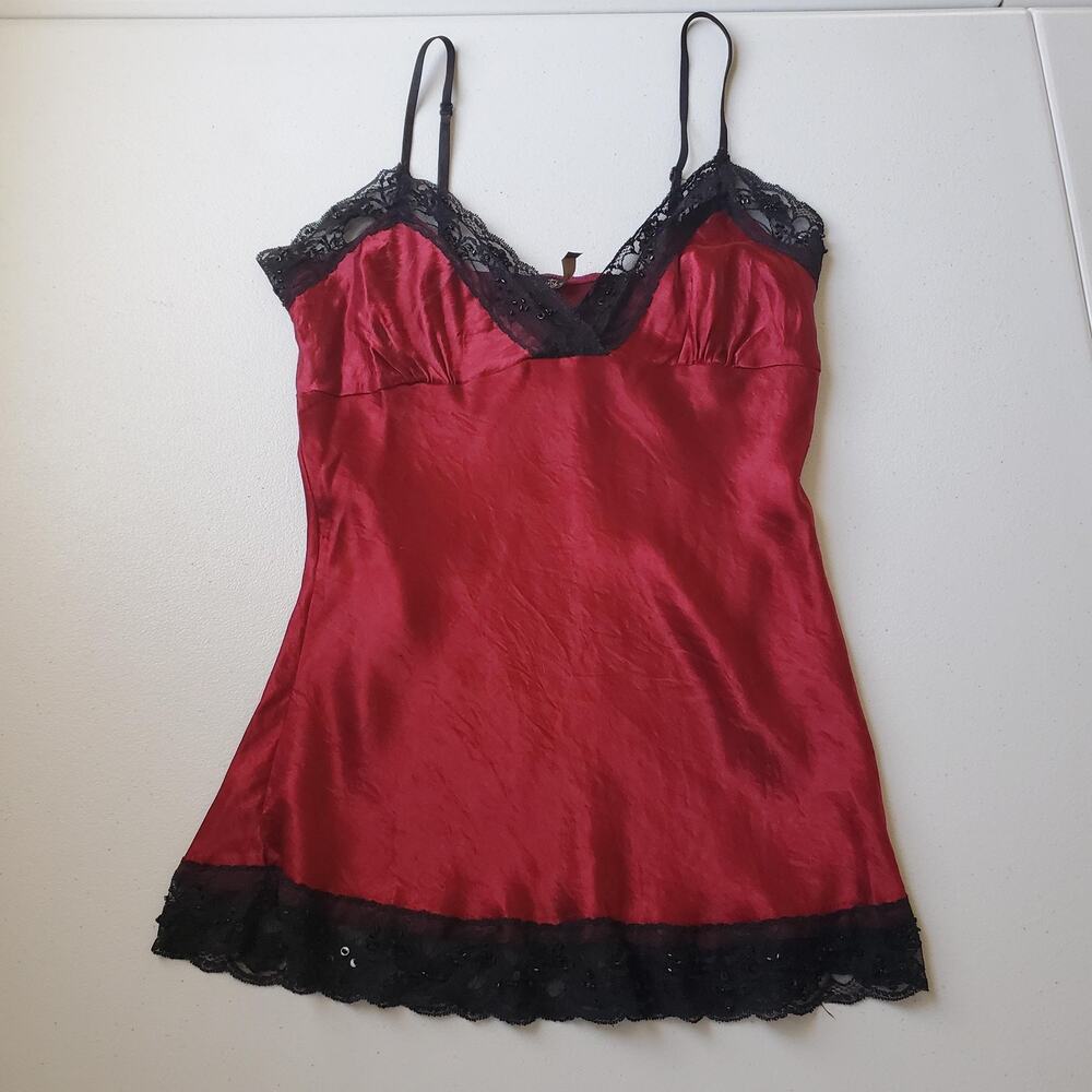 Y2K Twenty One Babydoll Womens Small Red Satin Lace Beaded Whimsigoth Grunge - Picture 1 of 9